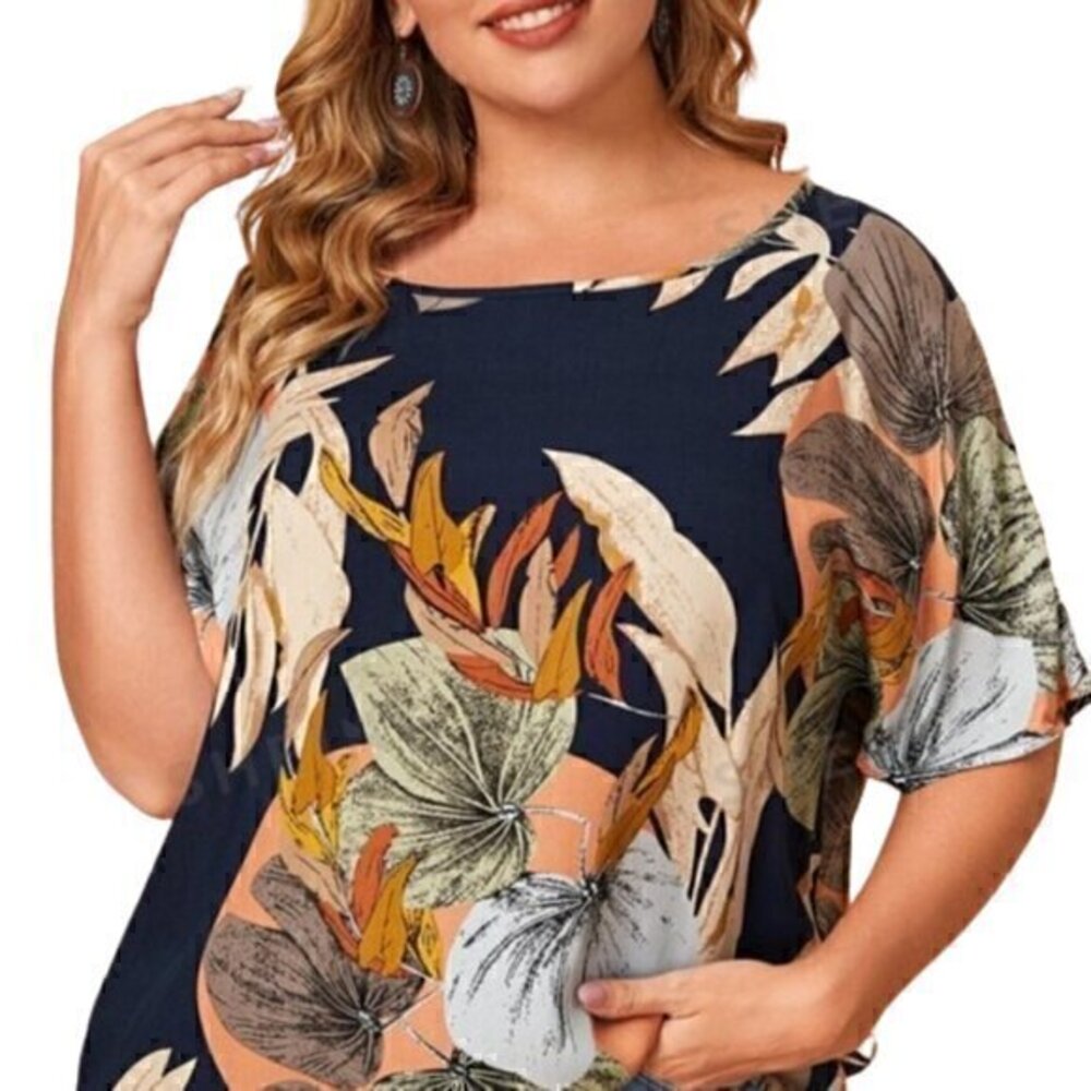 [Emery Rose] Floral Short Sleeve Blouse - Size 1XL